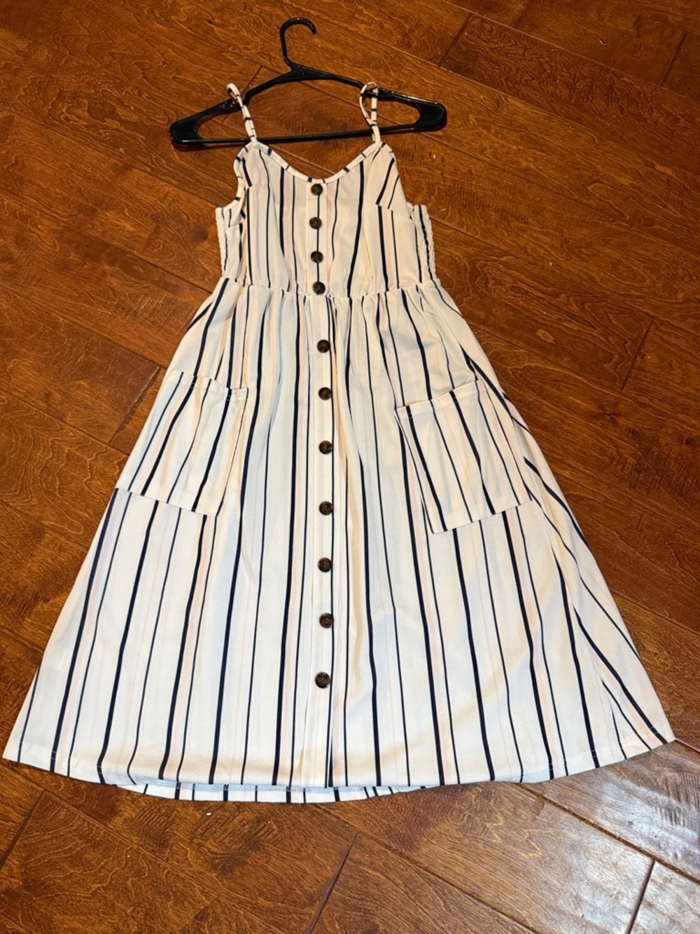 Striped White and Navy Button-Front Casual Sundress